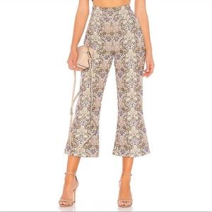 For Love & Lemons Brocade Flared Cropped Pants Ivory Floral Print Size Large
